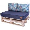 Golden Garden Paletové sedenie GG46 podsedák a vankúš 120cm x 80cm x 15cm Tmavo modrá s kvietkami