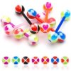 Šperky eshop - Piercing do jazyka veselá gulička, farebné srdiečka W42.13 - Farba piercing: Čierná - Červená