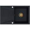 Sink Quality Obsidian, kuchynský granitový drez 790x500x210 mm + zlatý sifón, čierna škvrnitá-Brocade, SKQ-OBS.B.1KDO.XG
