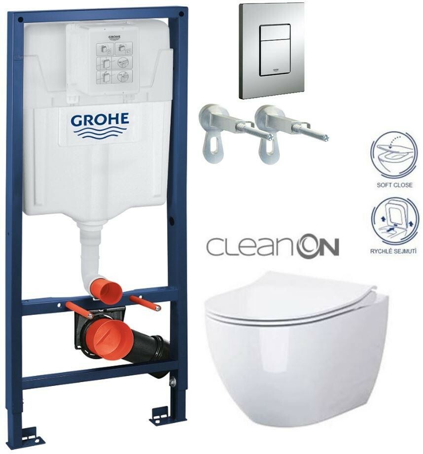 Grohe Rapid SL pre závesné WC 38528SET s chrómovou doskou + WC CERSANIT ZEN CLEANON + SEDADLO 38772001 HA1
