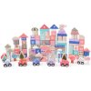 Drevené edukačné kocky Mesto s podložkou 115 ks