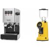 Gaggia New Classic E24, stainless steel + Eureka Helios 75, yellow