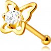 Šperky eshop - Zlatý piercing do nosa z 9K zlata - kontúra motýľa s okrúhlym zirkónom čírej farby, 2,25 mm S4GG244.58