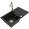 Mexen Pablo, 1-komorový granitový drez s odkvapkávačom 75x44 cm a kuchynskou batériou Telma, čierna, 6510-77-670200-50