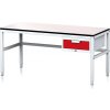 Alfa 3 Nastaviteľný dielenský stôl MECHANIC II, 1 zásuvkový box na náradie, 1600x700x745-985 mm, sivá/červená