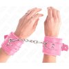 Kink - fur lined wrist restraints with square holes pink and pink belt adjustable 17-29 cm x 6 cm