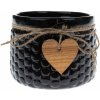 Keramický obal na kvetináč Wood heart čierna, 8 x 11 cm