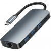 USB-C 9v1 Hub Remax Retor Series 3x USB 3.0, USB-C, RJ45, HDMI, 3,5 mm, SD/TF (sivá)