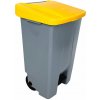 Denox Nášlapný odpadkový koš na tříděný odpad 80 l, žluté víko, plastový s kolečky