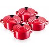 Le Creuset - set 4 mini hrncov/pekáčov 10x5cm, 0,2l červená metallic