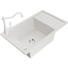 Mexen Elias, granitový drez 795x480x200 mm, 1-komorový a drezová batéria Carla, biela, 6511-20-670700-20