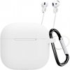 AppleKing silikónové puzdro s karabínou a šnúrkou pre AirPods 4 - biele - možnosť vrátiť tovar ZADARMO do 30tich dní