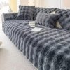 ️ Luxusný Plyšový Poťah na Gauč a Vankúše – Extra Mäkký, Protišmykový, Dekoratívny Farba: Tmavo sivá, Veľkosť: 4-sedačka (4 miesta): 90 × 210 cm
