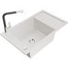 Mexen Elias, 1-komorový granitový drez 795x480x200 mm a drezová batéria Flora, biela, 6511-20-670401-07
