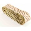 Dekoračná kockovaná stuha - hnedá, smotanová, zlatá - šírka 2,5 cm