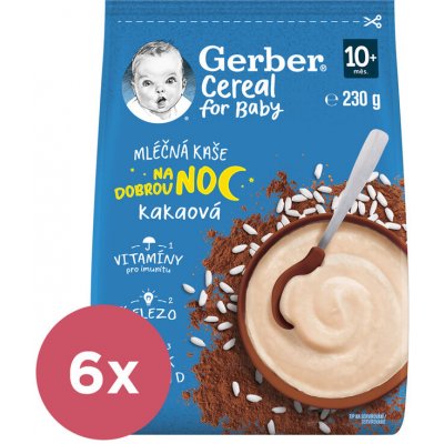 GERBER Kaša mliečna cereal kakaová Dobrú noc 6 x 230 g