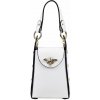 Malá imidžová kožená kabelka do ruky s brošňou biela