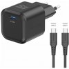 Swissten sieťový adaptér gan 1x usb-c 20w power delivery čierny + dátový kábel usb-c/usb-c 1,2 m - čierny 14537249