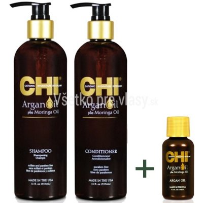 Chi Argan Oil šampón a kondicioner + Arganový olej 15 ml darčeková sada