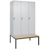 Šatňová skriňa s lavicou C+P Cabo, 3 oddelenia, 1200 x 500/815 x 2120 mm, sivá