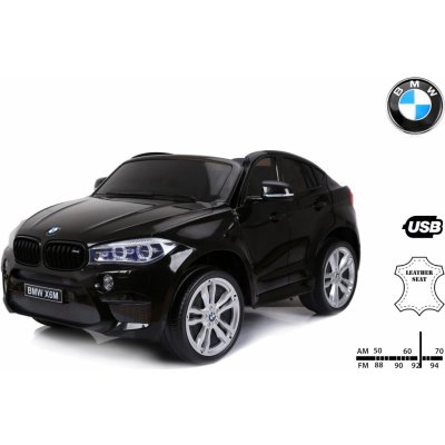 Beneo Elektrické autíčko BMW X6 M, 2 miestne, 2x 120 W motor, 12V, elektrická brzda, 2,4 GHz diaľkové ovládanie, otváracie dvere, EVA kolesá, koženkové sedadlo, 2X MOTOR, čierne, ORGINAL licencia
