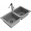 MEXEN/S MEXEN/S - Mario granitový drez 2-bowl vrátane batérie Flora, šedá 6504-71-670401-07-B