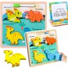LEAN TOYS Drevené puzzle s doskou na kreslenie – Dinosaurus