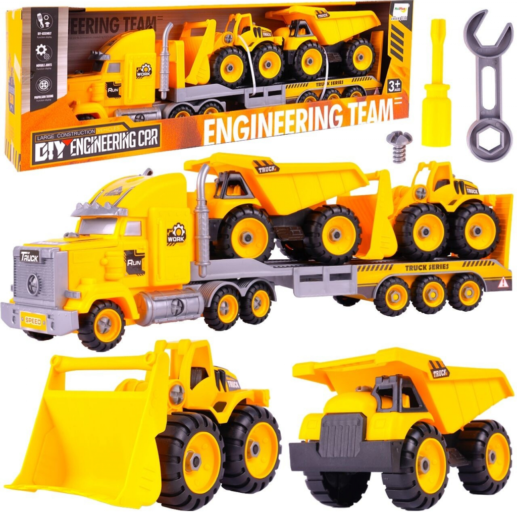 Majlo Toys Skrutkovacie nákladné auto so stavebnými strojmi Engineering Team