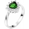 Šperky eshop - Prsteň - striebro 925, trojuholníkový zelený kamienok, číre zirkóny BB12.03 - Veľkosť: 47 mm