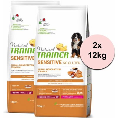 Nova Foods Trainer Natural SENSITIVE No Gluten Puppy & Junior Medium / Maxi Salmon 2 x 12 kg