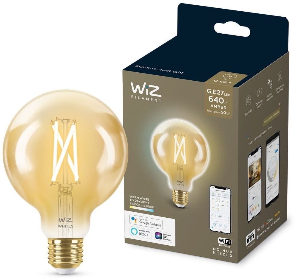 WiZ LED žiarovka WiZ Tunable White Filament Amber 8718699786793 E27 G95 6,7-50W 640lm 2000-5000K, stmievateľná