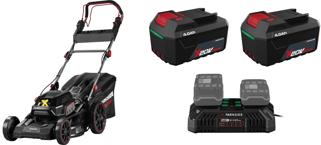 Parkside Performance Pprma 40-Li C3 + Akumulátor 20 V/4 Ah PAP 204 A1, 2 kusy + dvojitá nabíjačka 20 V/4,5 A 800013239