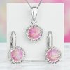 MSPERK Prívesok a náušnice so synt. opálom a Preciosa crystals - ružová Ag 925/1000 Rh (2g)