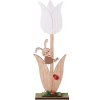 Dekorácia drevo 100x290mm tulipán so zajačikom, prírodná, biela, hnedá