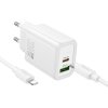 Kábel Hoco Wall Charger USB A + Type C + Cable Type C to Lightning Pd Qc3.0 3A 20W N61 White