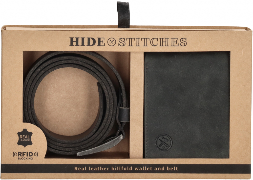 Hide & stitches Darčekový set opasok a peňaženka Idaho čierny