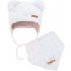 Zimná dojčenská čiapočka so šatkou na krk New Baby Teddy bear šedo ružová 86 (12-18m)