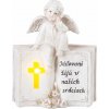 Dekorácia MagicHome, Anjel na knihe, polyresin, na hrob, solárna, 19x8,5x23 cm (8091606)