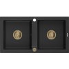MEXEN/S MEXEN/S - Mario granitový drez 2-bowl 820x436 mm, čierny/striebro metalík + zlatý sifón 6504822000-73-G