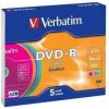 VERBATIM DVD-R AZO 4,7GB, 16x, colour, slim case 5 ks (43557)