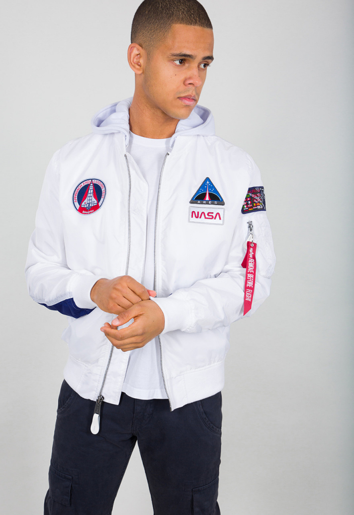 Alpha Industries MA-1 TT Hood NASA bunda pánska white biela