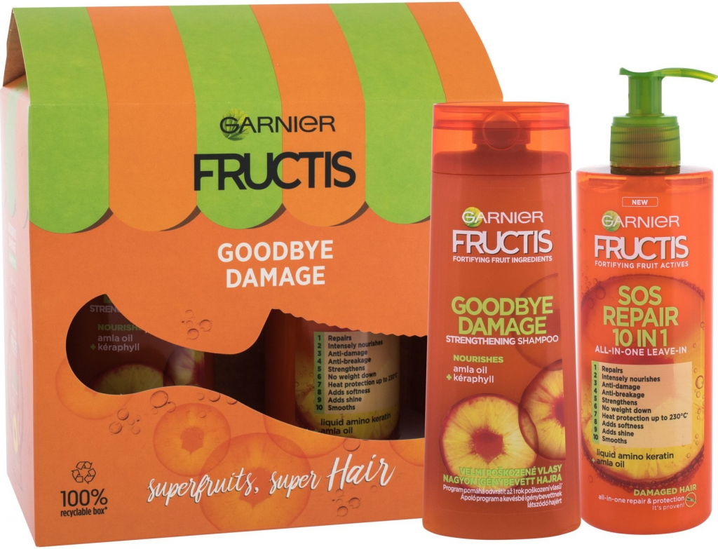 Garnier Fructis Goodbye Damage šampón na vlasy 250 ml + bezoplachová starostlivosti 10v1 SOS repair 400 ml darčeková sada