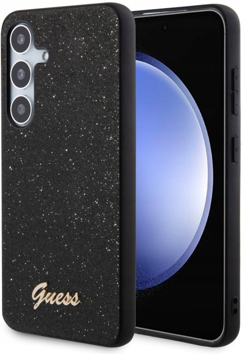 Guess PC/TPU Glitter Flakes Metal Logo Samsung Galaxy S24 čierne