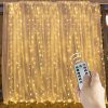 SPRINGOS LED svetelný záves - 3x3m, 306LED, 8 funkcií, ovládač, IP44, teplá biela