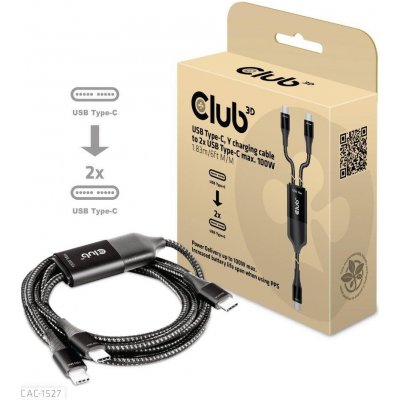 Club3D CAC-1527 nabíjecí USB Type-C, Y charging, to 2x USB Type-C max. 100W, 1.83m