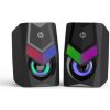 HP reproduktory DHE-6000, 2.0, 6W, čierny, regulácia hlasitosti, stolový, 3,5 mm jack (USB), podsvietené, 160Hz-20KHz