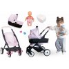 Set kočík trojkombinácia s bábikou v dupačkách Puschair Pink Maxi Cosi&Quinny Smoby s ospalými očkami a plienkami