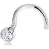 Šperky eshop - Briliantový zahnutý piercing do nosa z bieleho 14K zlata - číry diamant v objímke, 2 mm S3BT500.17