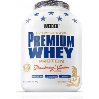Premium Whey, srvátkový proteín, Weider, 2300 g - Jahoda-Vanilka