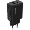 Canyon OnCharge 200, univerzálna nabíjačka do steny, 1x USB-C + 1x USB-A, PD 20W, čierna CNE-CHA200-31